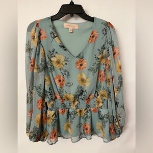 Philosophy V-Neck Top with Floral Print & Elastic Waist
